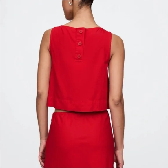 🆕️ Gap Linen Blend Crop Shell Tank Top in Tomato Sauce Red - Picture 3 of 13